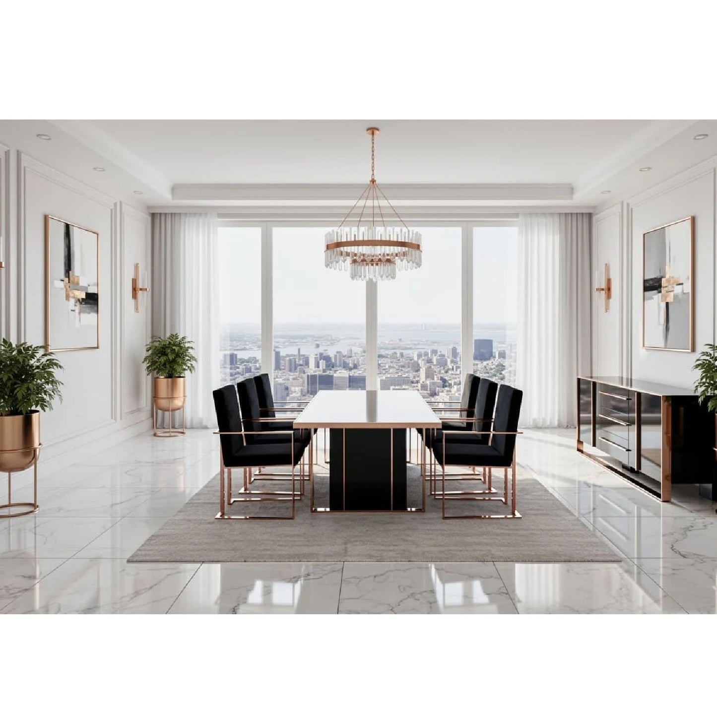 Luxury Rectangular Black Gloss Dining Table Modern Italian Style for Villa