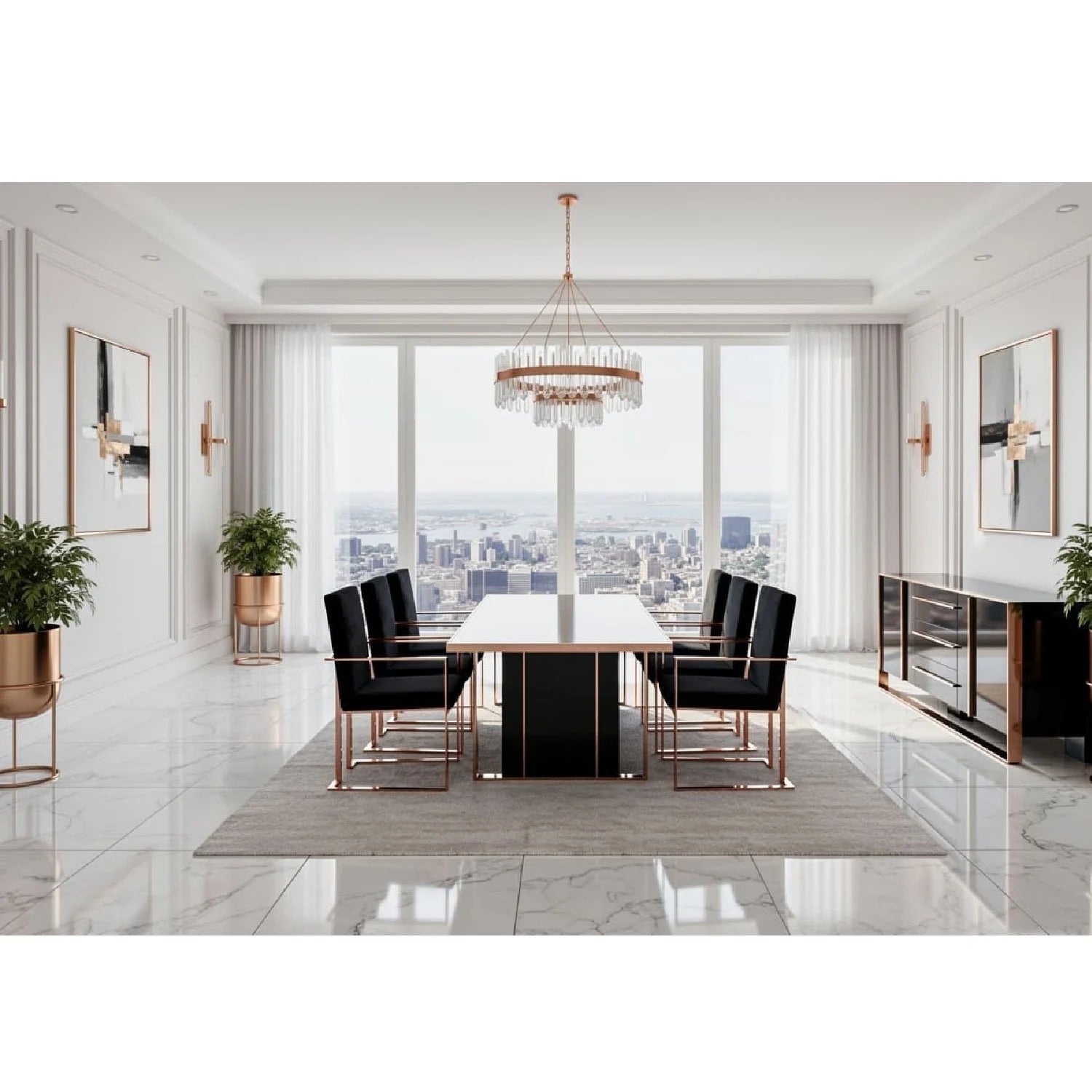 Luxury Rectangular Black Gloss Dining Table Modern Italian Style for Villa