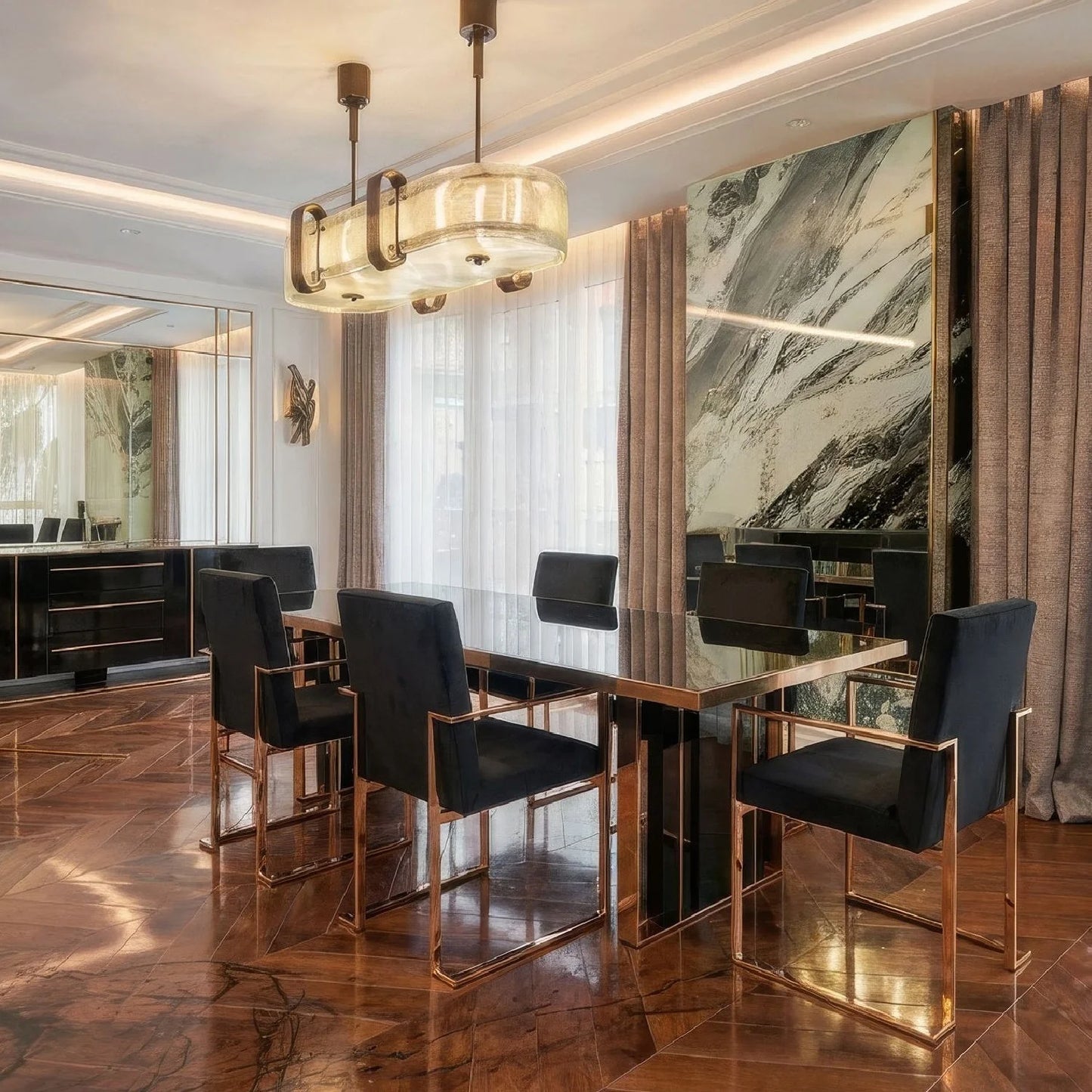 Luxury Rectangular Black Gloss Dining Table Modern Italian Style for Villa