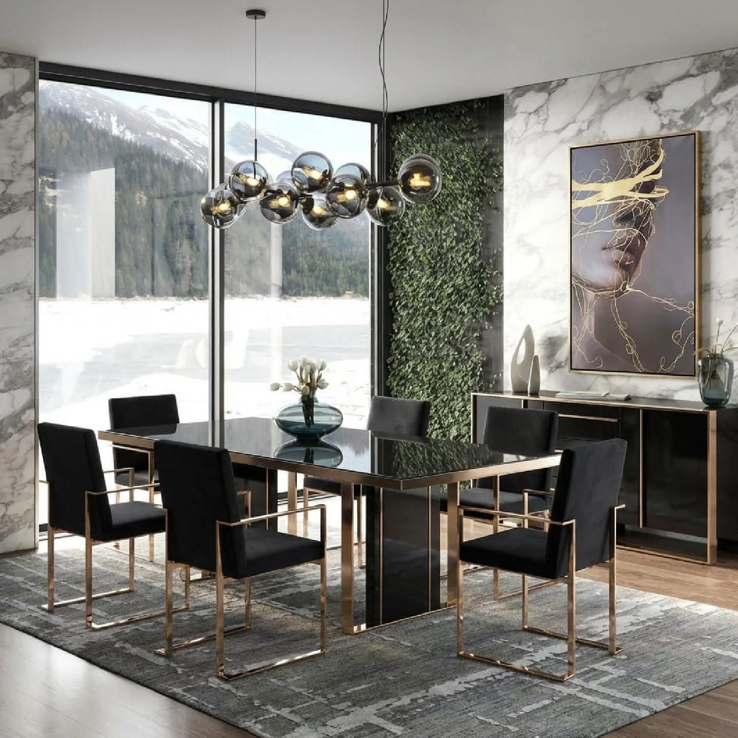 Luxury Rectangular Black Gloss Dining Table Modern Italian Style for Villa