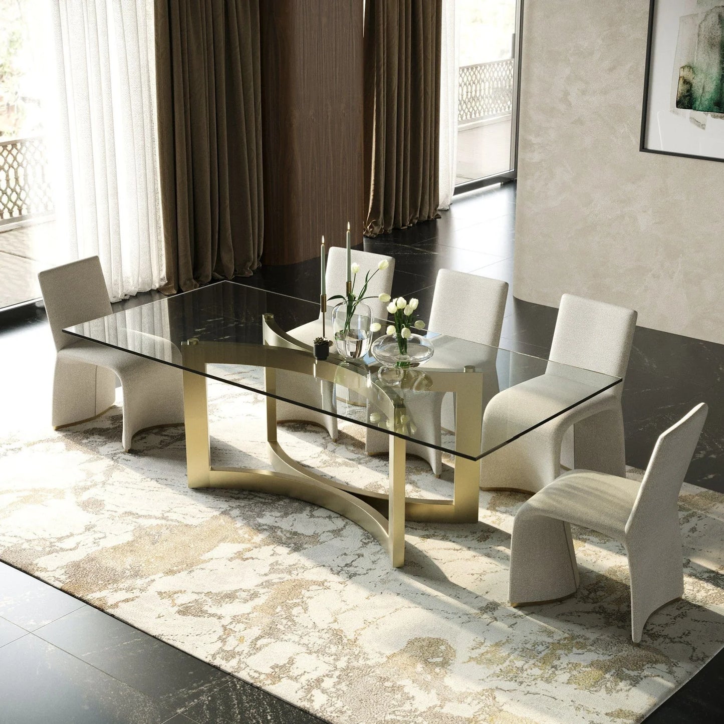 Luxury Rectangular Brass Dining Table Modern Italian Style for Villa