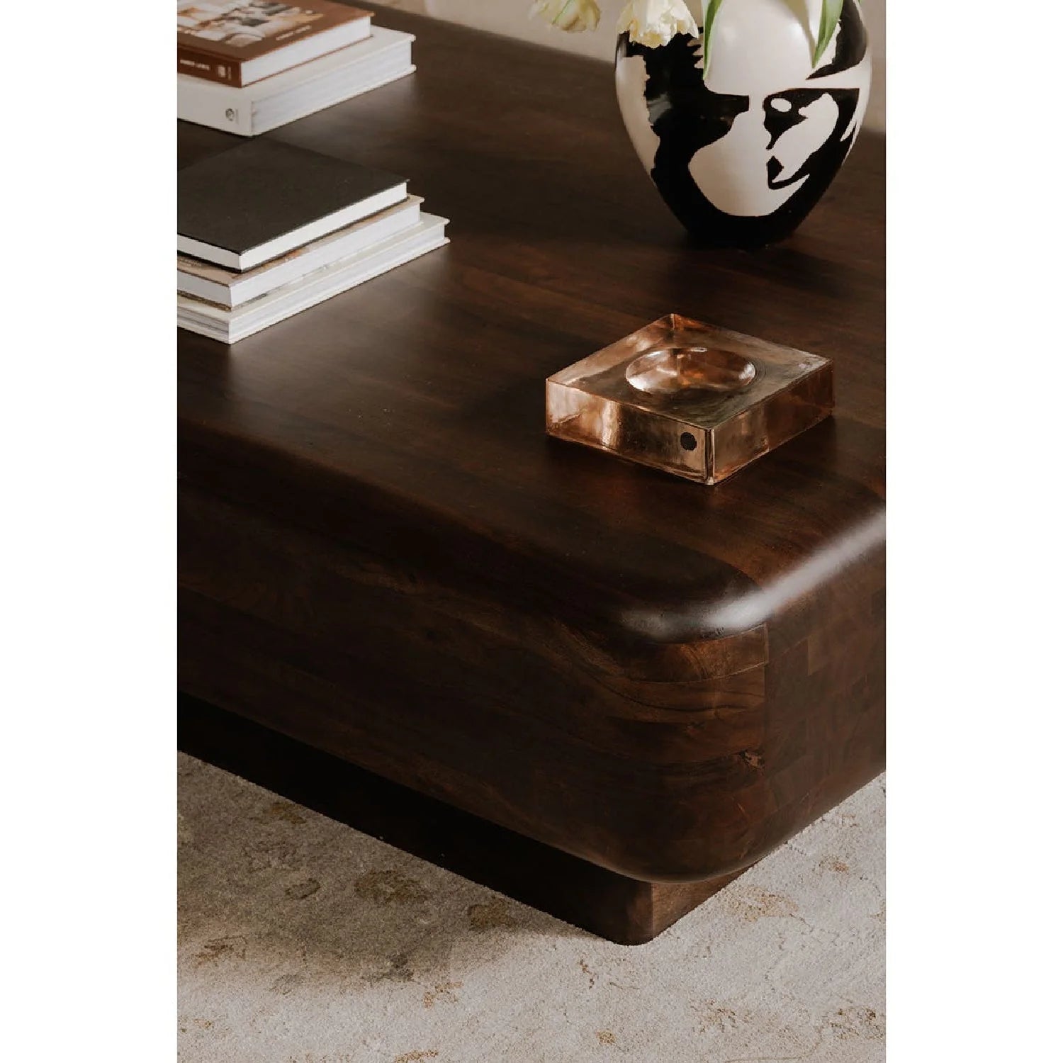 Luxury Rectangular Brown Acacia Coffee Table Modern Italian Style for Villa