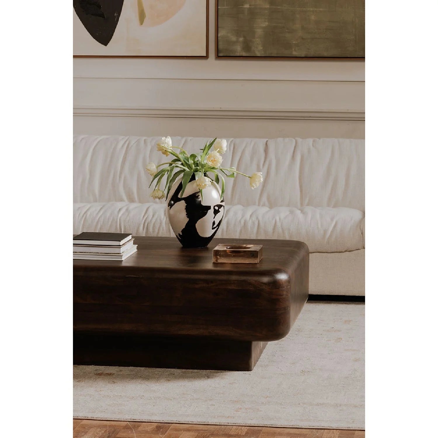 Luxury Rectangular Brown Acacia Coffee Table Modern Italian Style for Villa