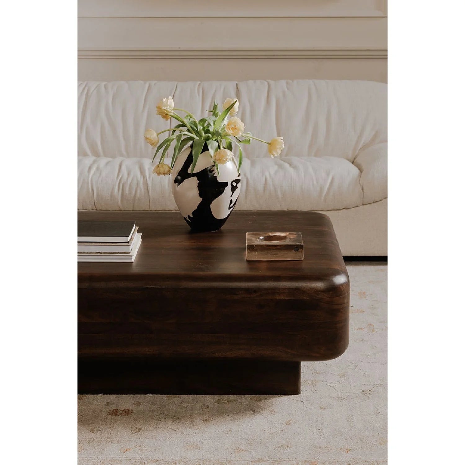 Luxury Rectangular Brown Acacia Coffee Table Modern Italian Style for Villa