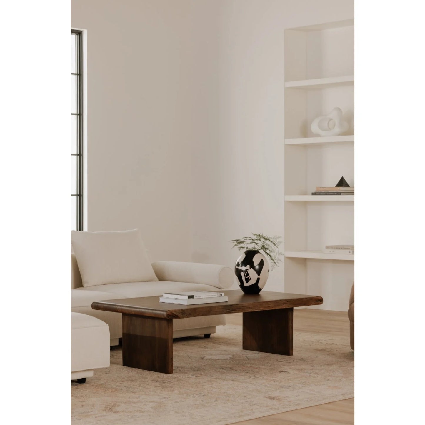 Luxury Rectangular Brown Acacia Coffee Table Modern Italian Style for Villa