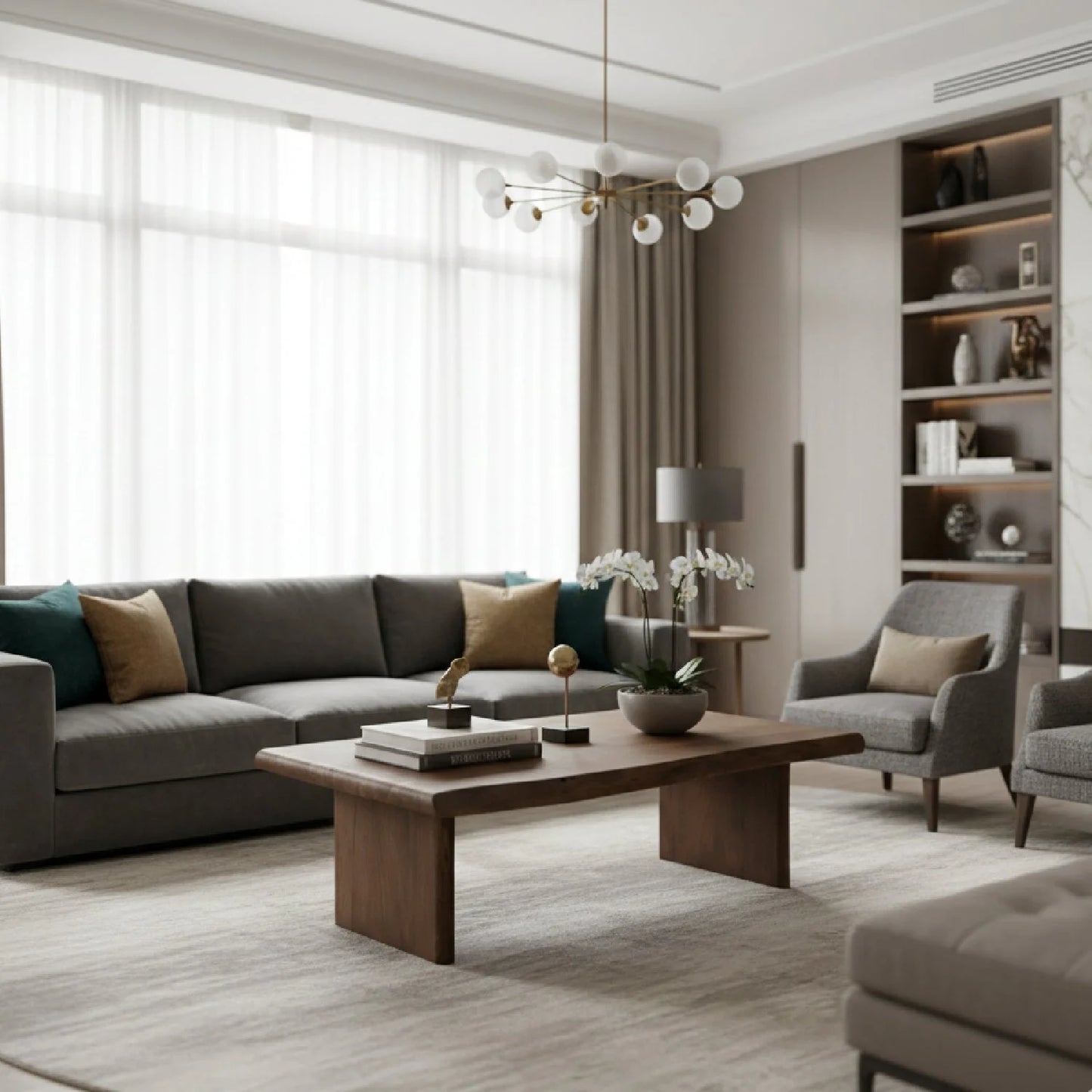 Luxury Rectangular Brown Acacia Coffee Table Modern Italian Style for Villa