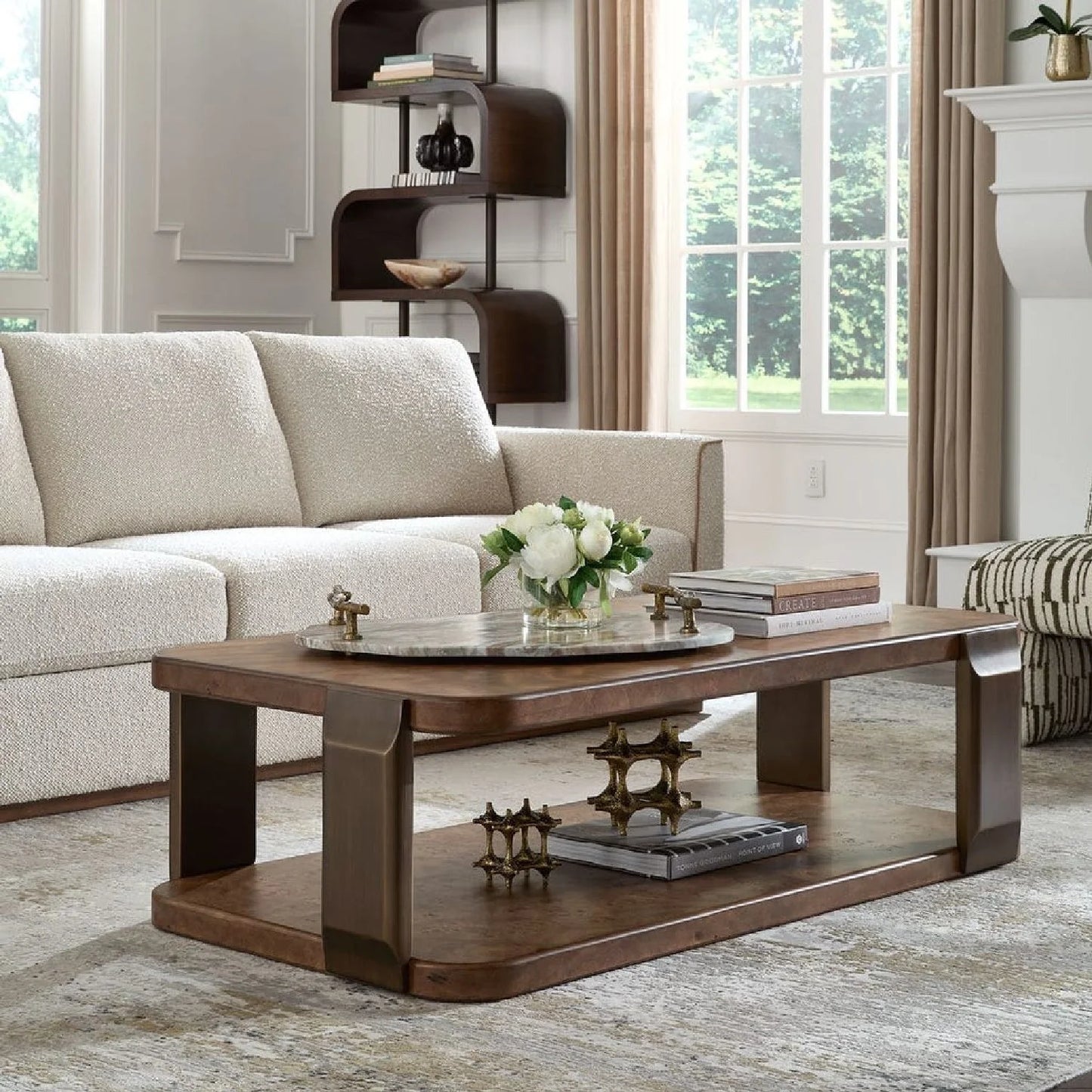 Luxury Rectangular Brown Mappa Burl Coffee Table Modern Italian Style for Villa