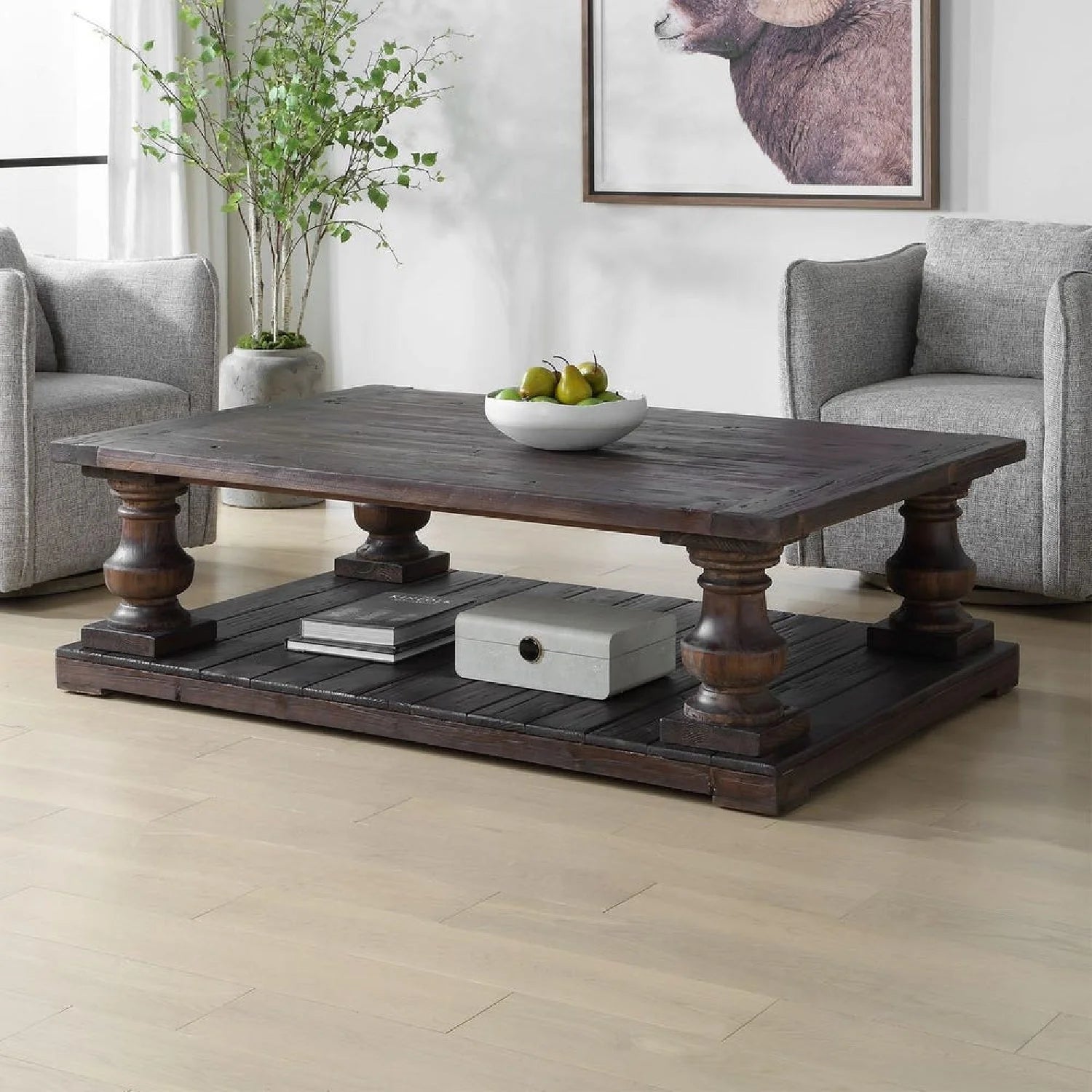 Luxury Rectangular Dark Fir Wood Coffee Table Modern Italian Style for Villa