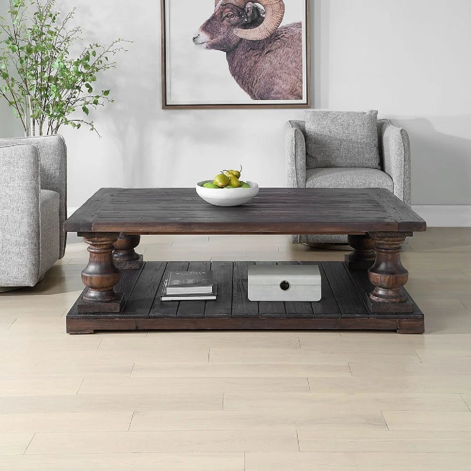 Luxury Rectangular Dark Fir Wood Coffee Table Modern Italian Style for Villa