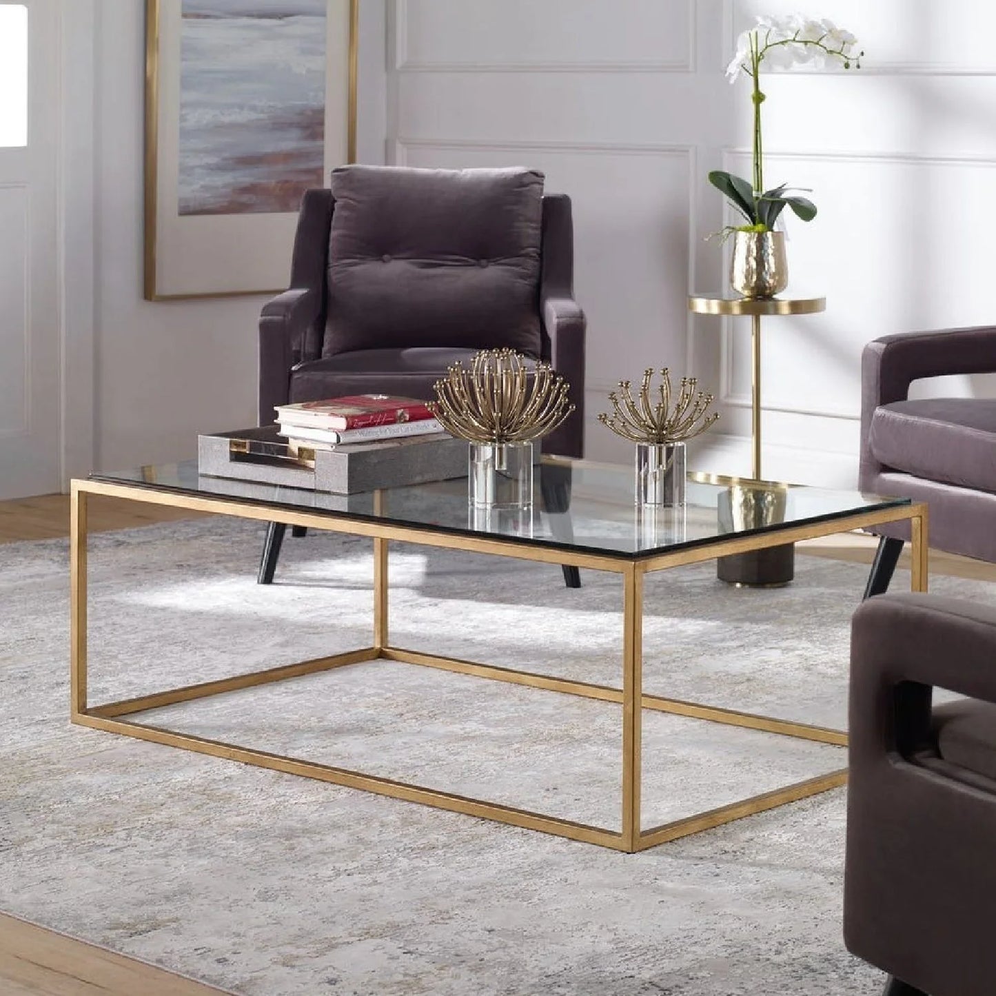Luxury Rectangular Gold Iron Coffee Table Modern Italian Style for Villa