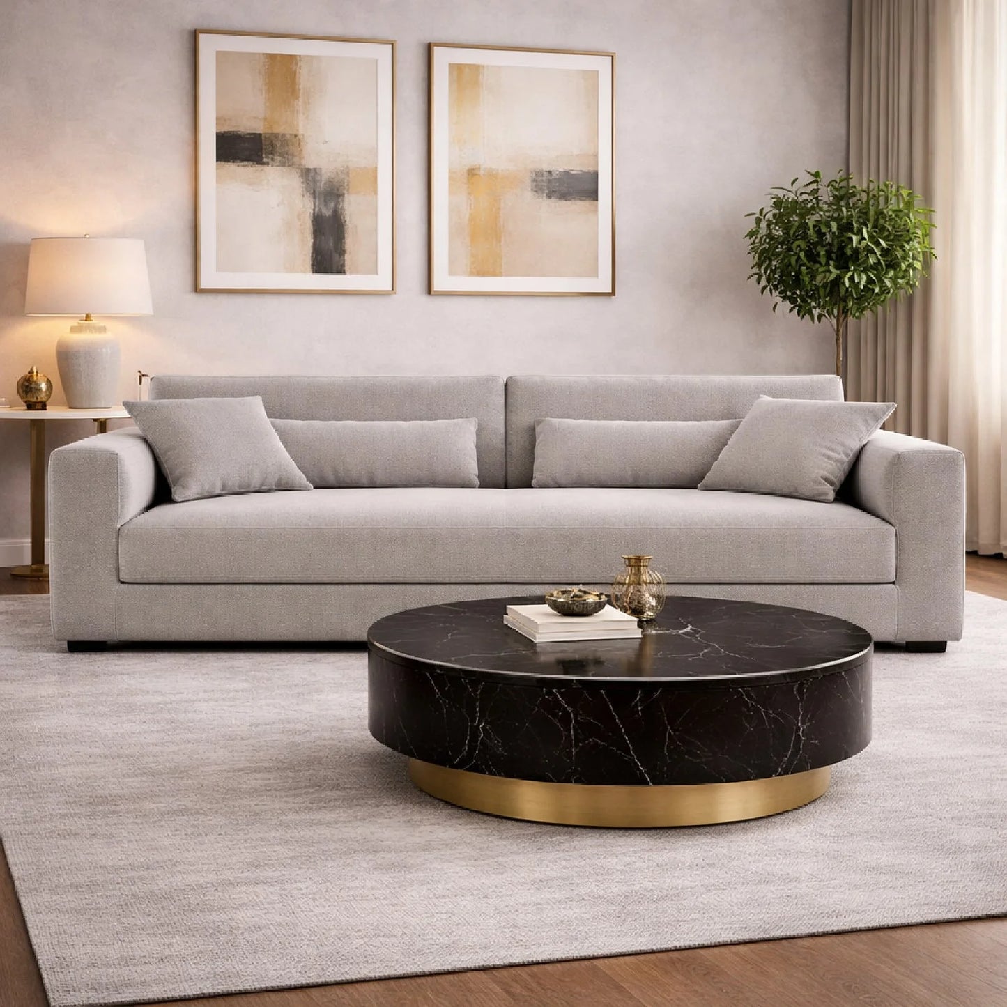 Luxury Rectangular Gray Fabric Sofa Modern Italian Style for Villa