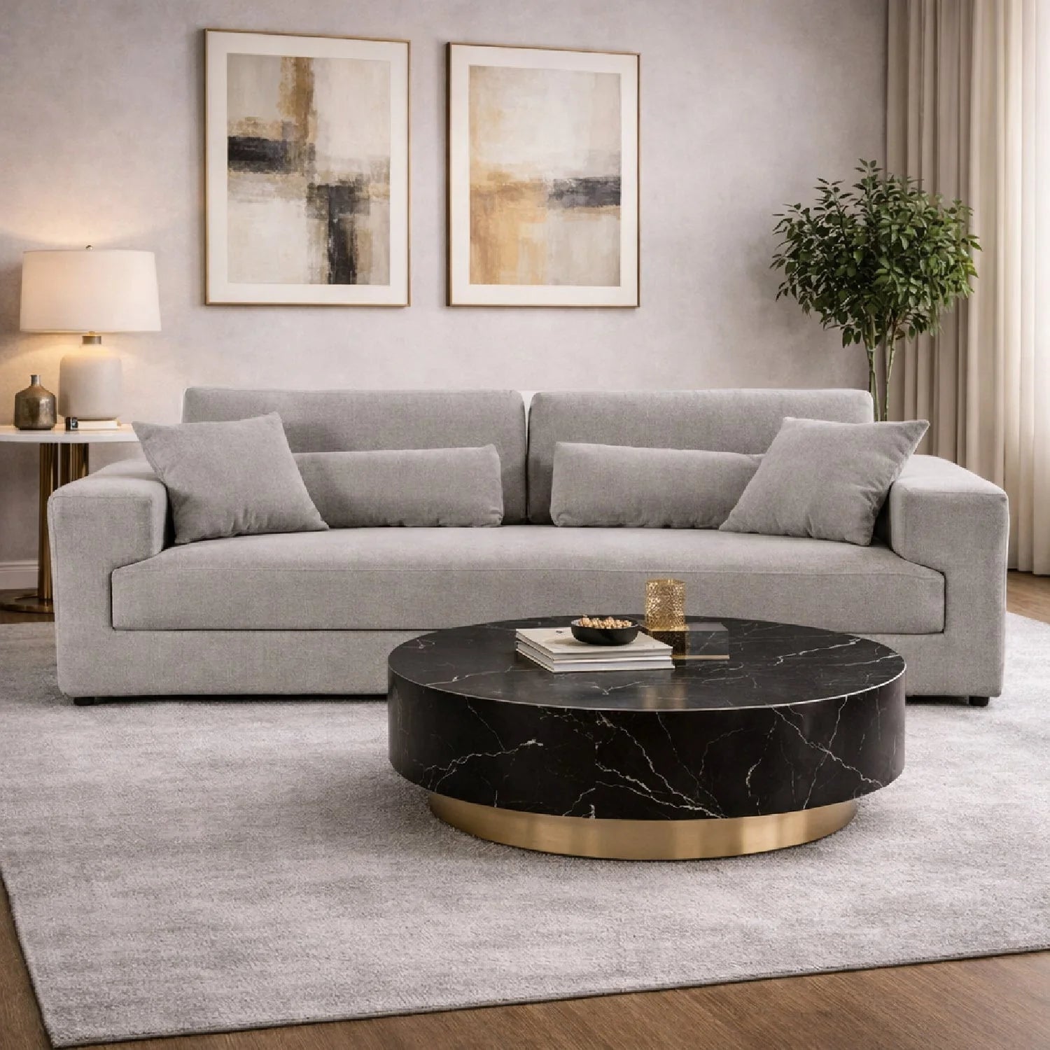 Luxury Rectangular Gray Fabric Sofa Modern Italian Style for Villa