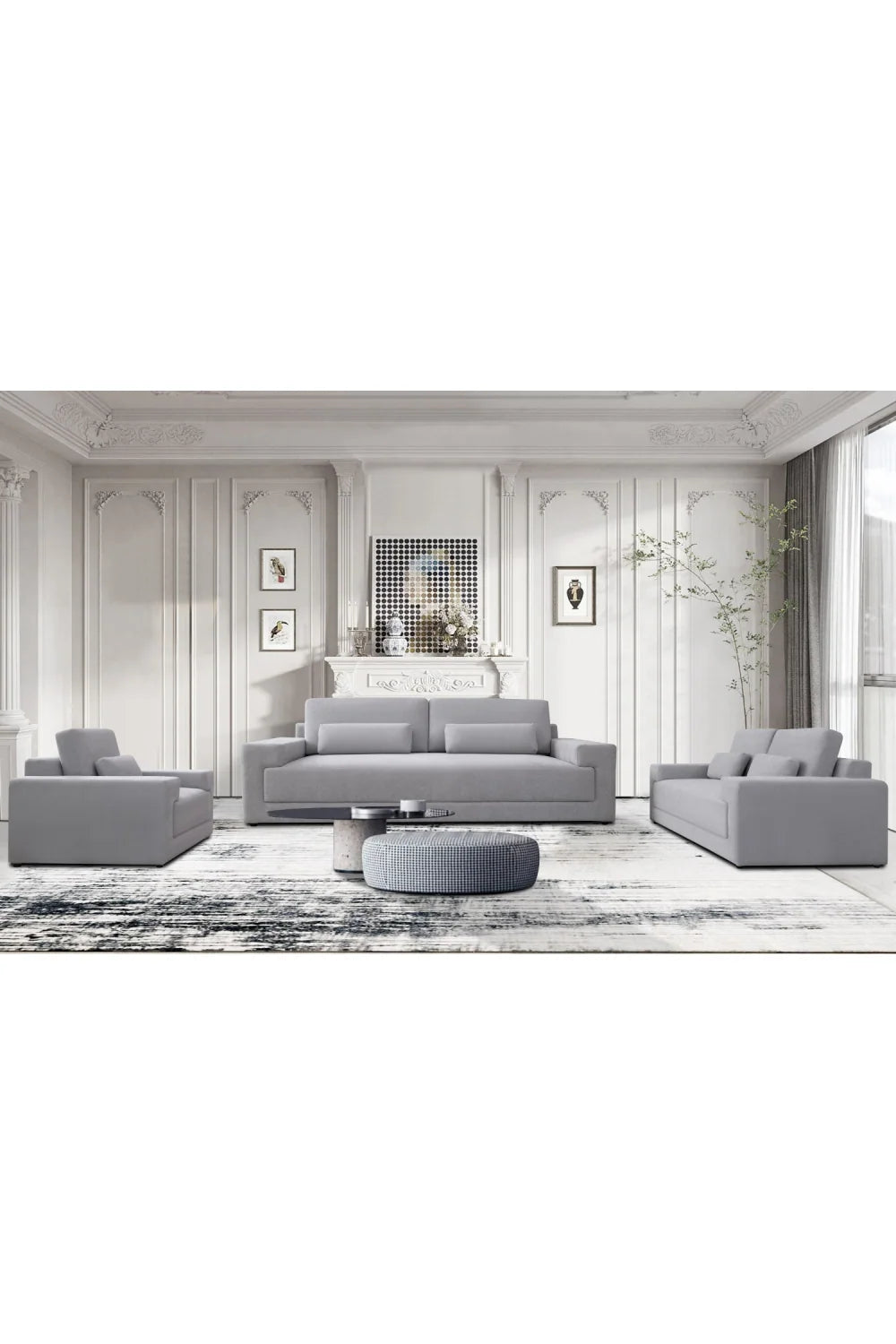 Luxury Rectangular Gray Fabric Sofa Modern Italian Style for Villa