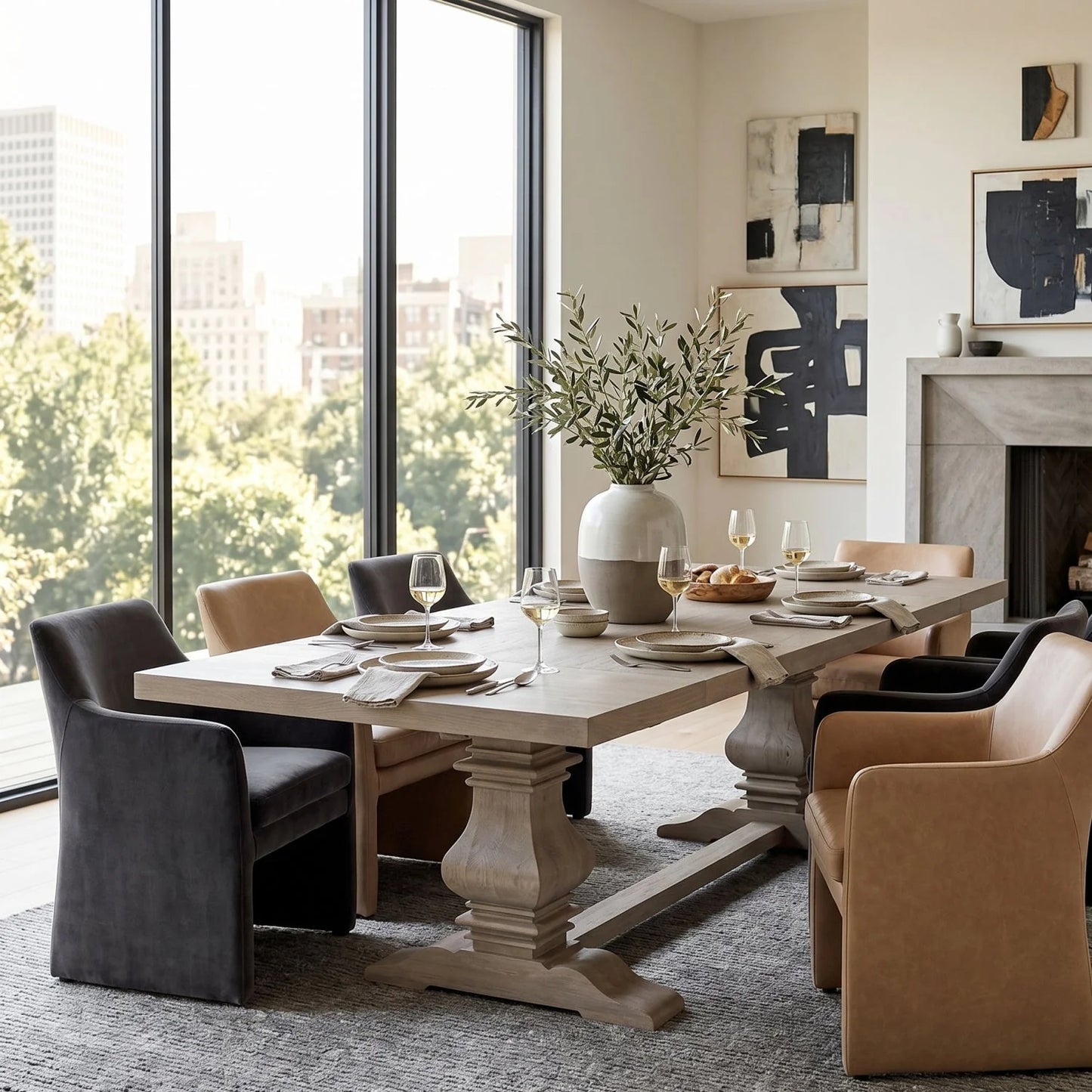Luxury Rectangular Gray Oak Dining Table Modern Italian Style for Villa
