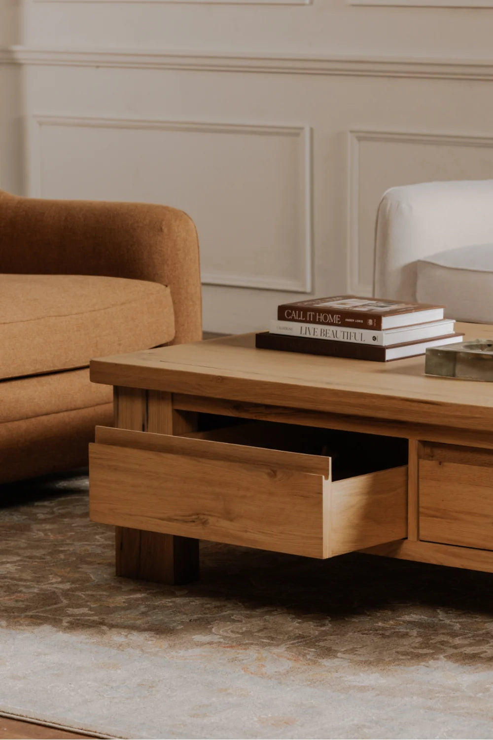 Luxury Rectangular Oak Storage Coffee Table Modern Italian Style for Villa