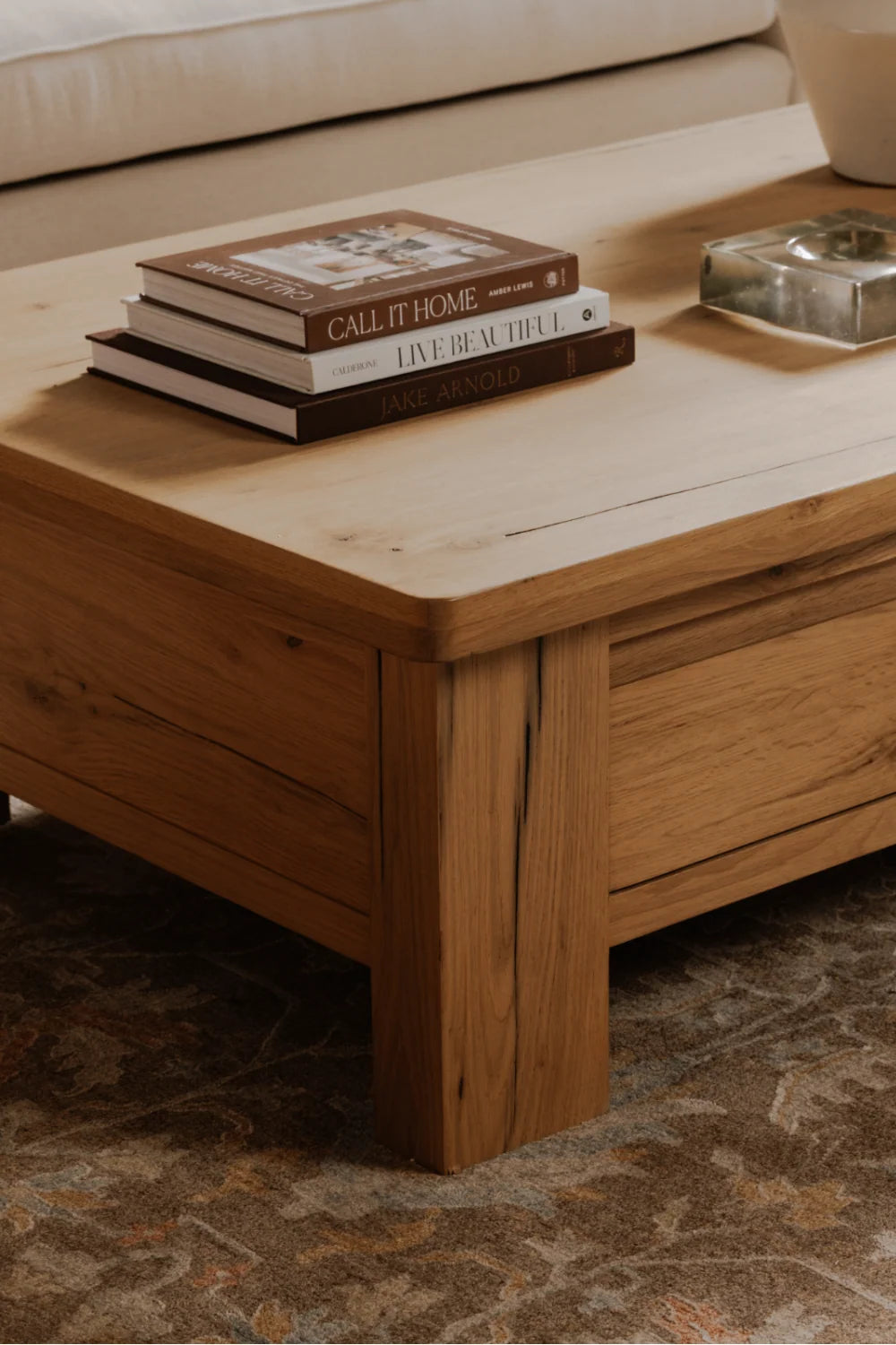 Luxury Rectangular Oak Storage Coffee Table Modern Italian Style for Villa