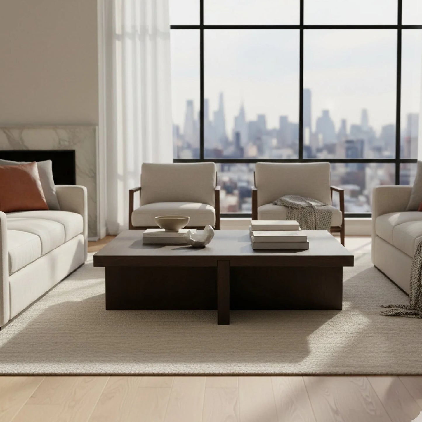 Luxury Rectangular Solid Oak Coffee Table Modern Italian Style for Villa