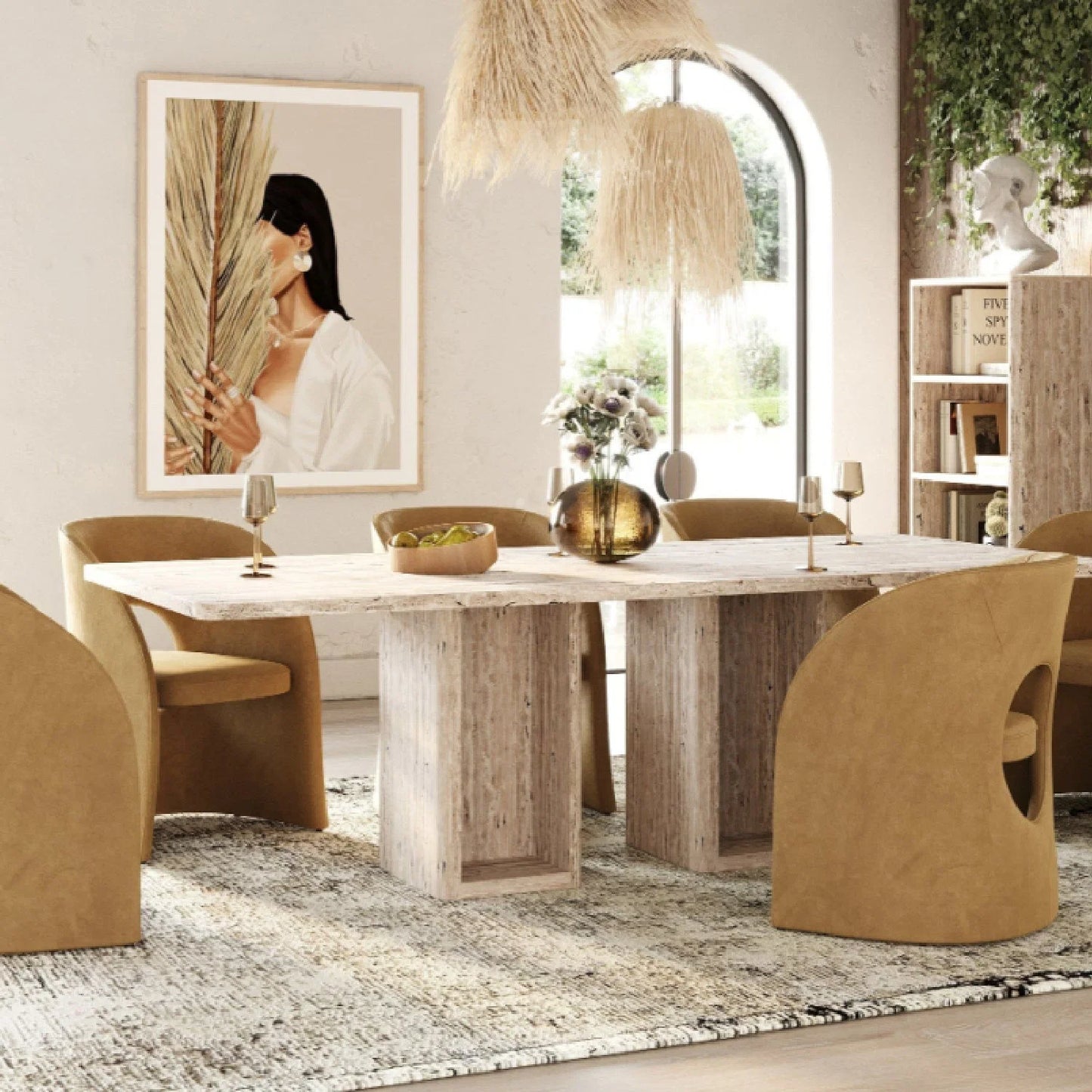Luxury Rectangular Travertine Dining Table Modern Italian Style for Villa