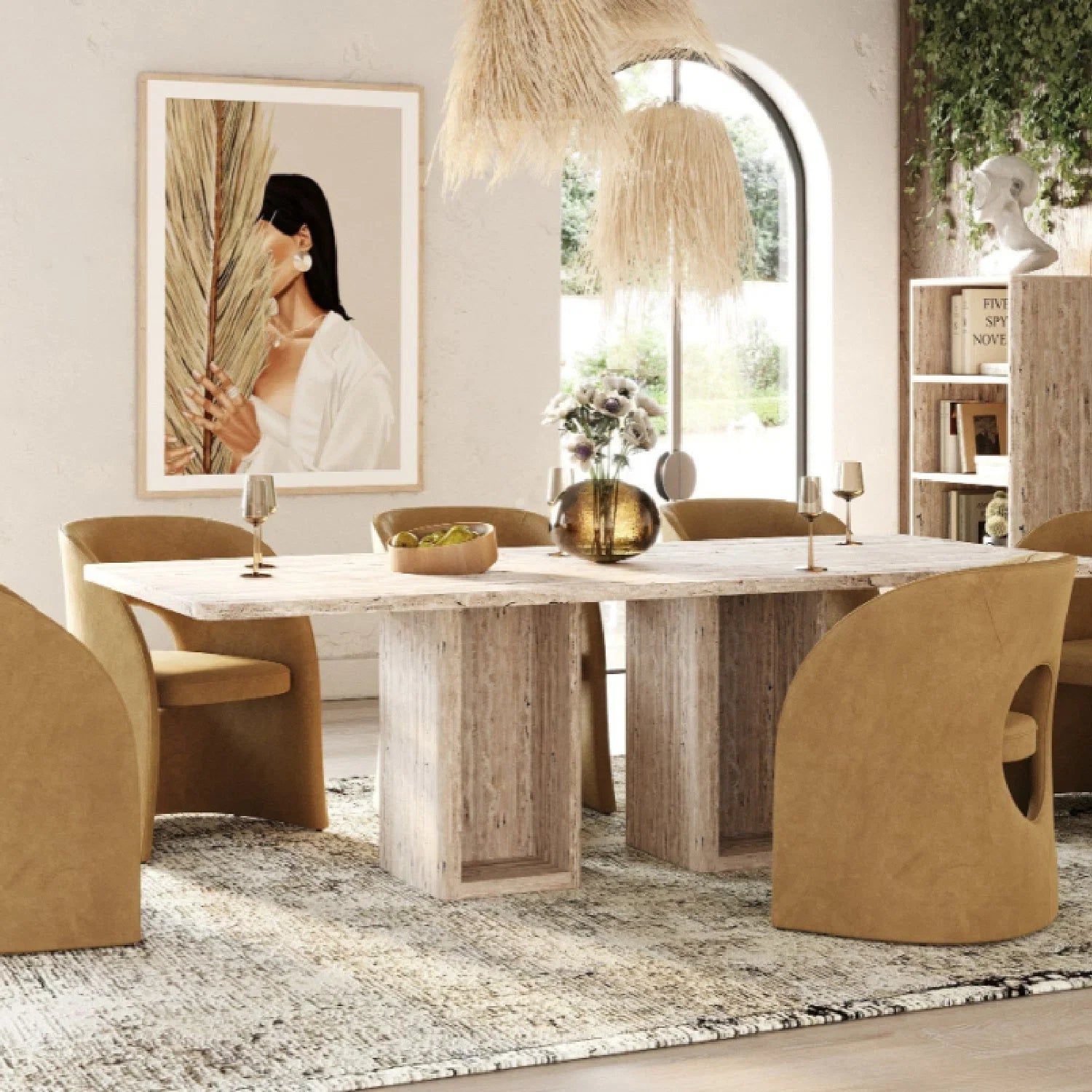 Luxury Rectangular Travertine Dining Table Modern Italian Style for Villa