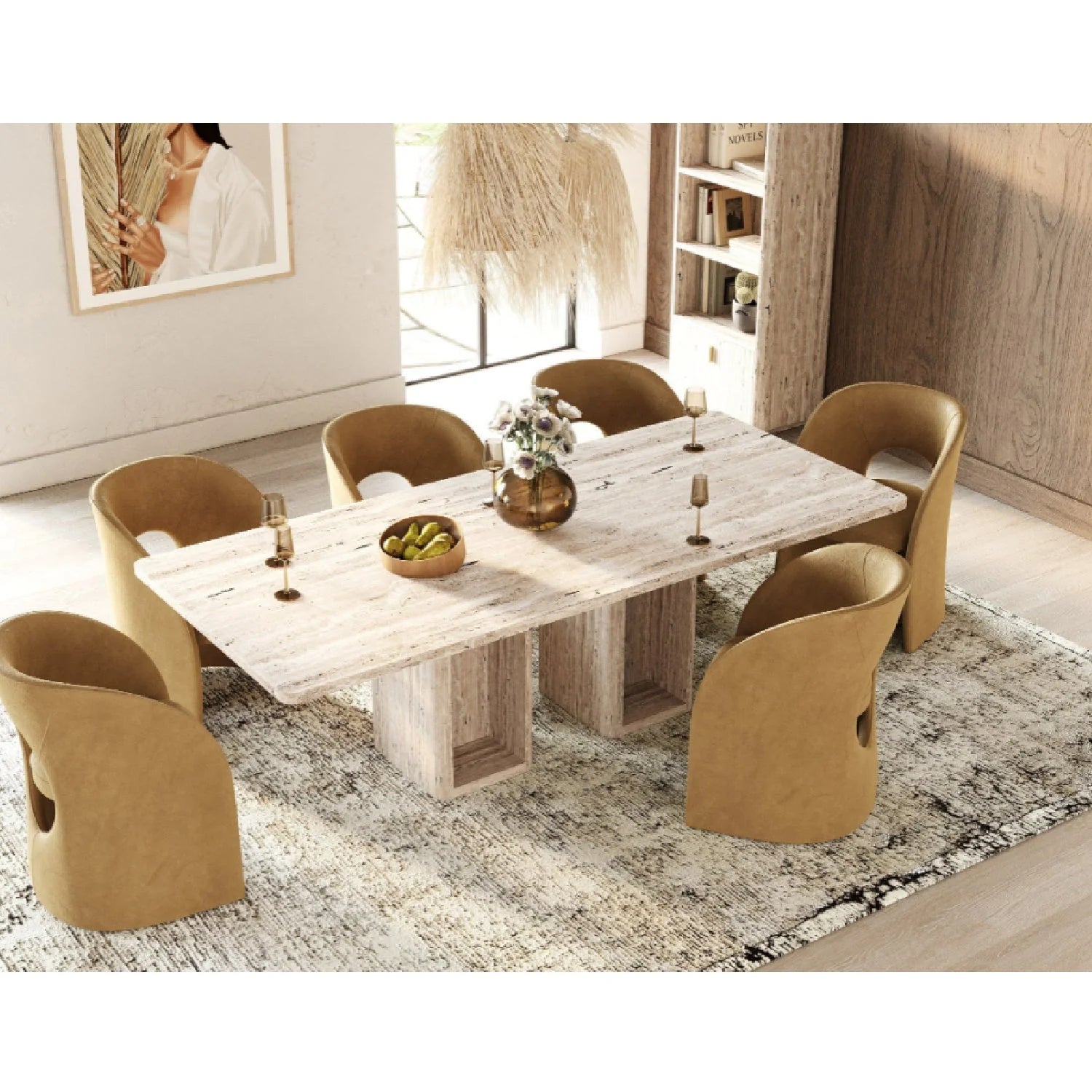 Luxury Rectangular Travertine Dining Table Modern Italian Style for Villa