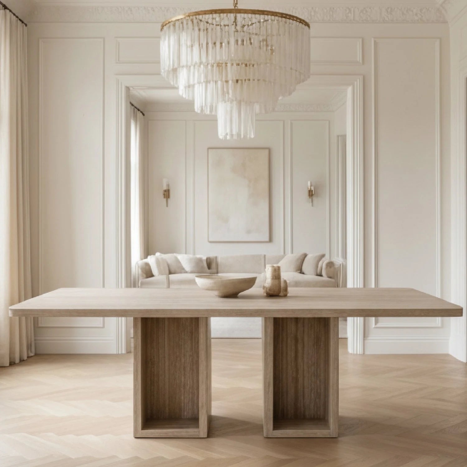Luxury Rectangular Travertine Dining Table Modern Italian Style for Villa