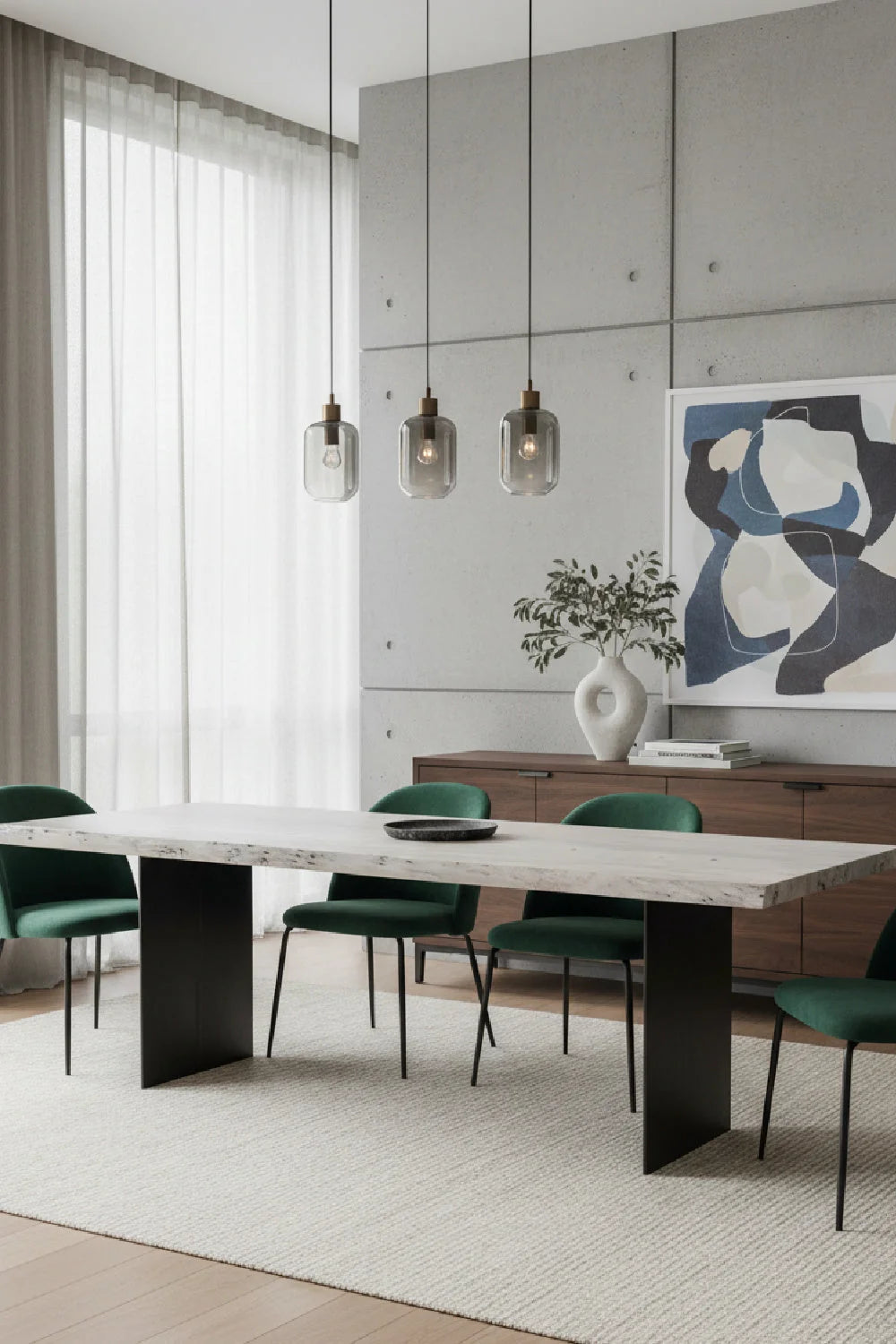 Luxury Rectangular Whitewashed Acacia Dining Table Modern Italian Style for Villa