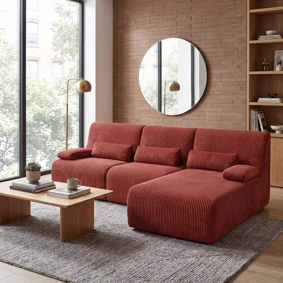 Luxury Red Corduroy Sectional Sofa Modern Italian Style for Villa