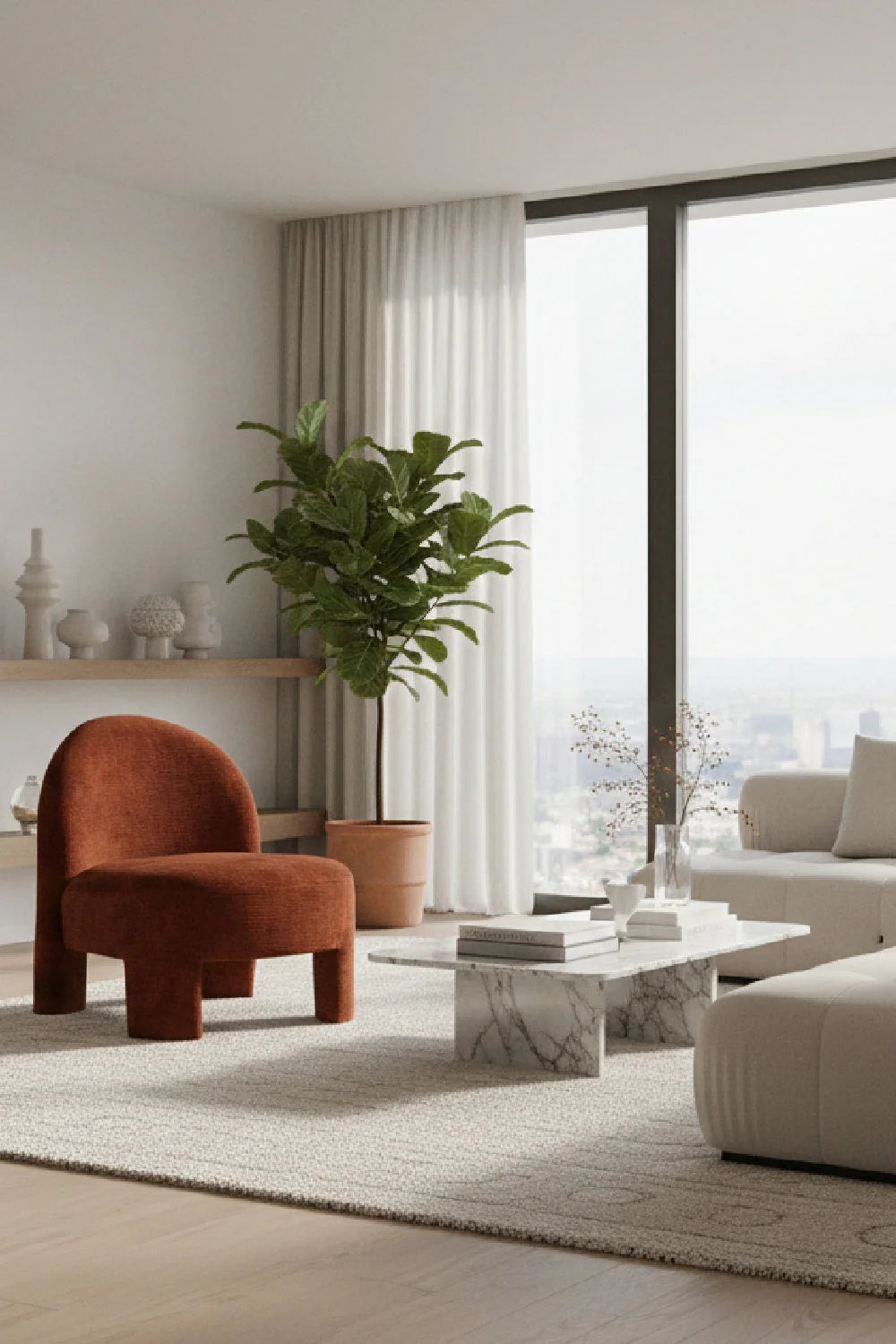 Luxury Red Fabric Lounge Chair Modern Italian Style for Villa