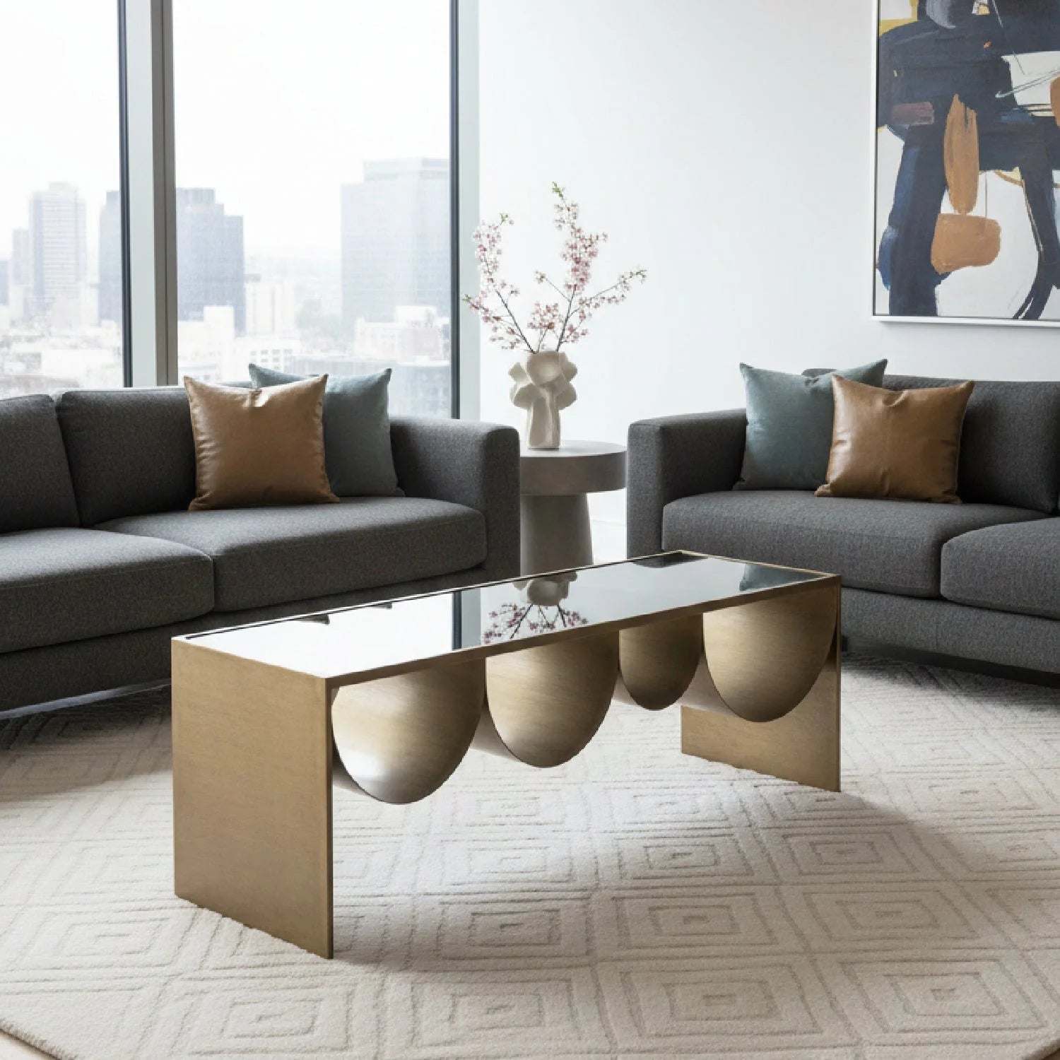 Luxury Reed Glass Coffee Table Modern Italian Style for Villa