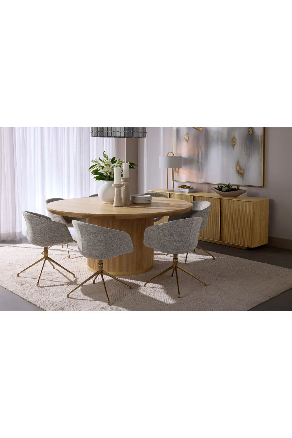 Luxury Reeded Oak 4-Door Sideboard European Style for Villa