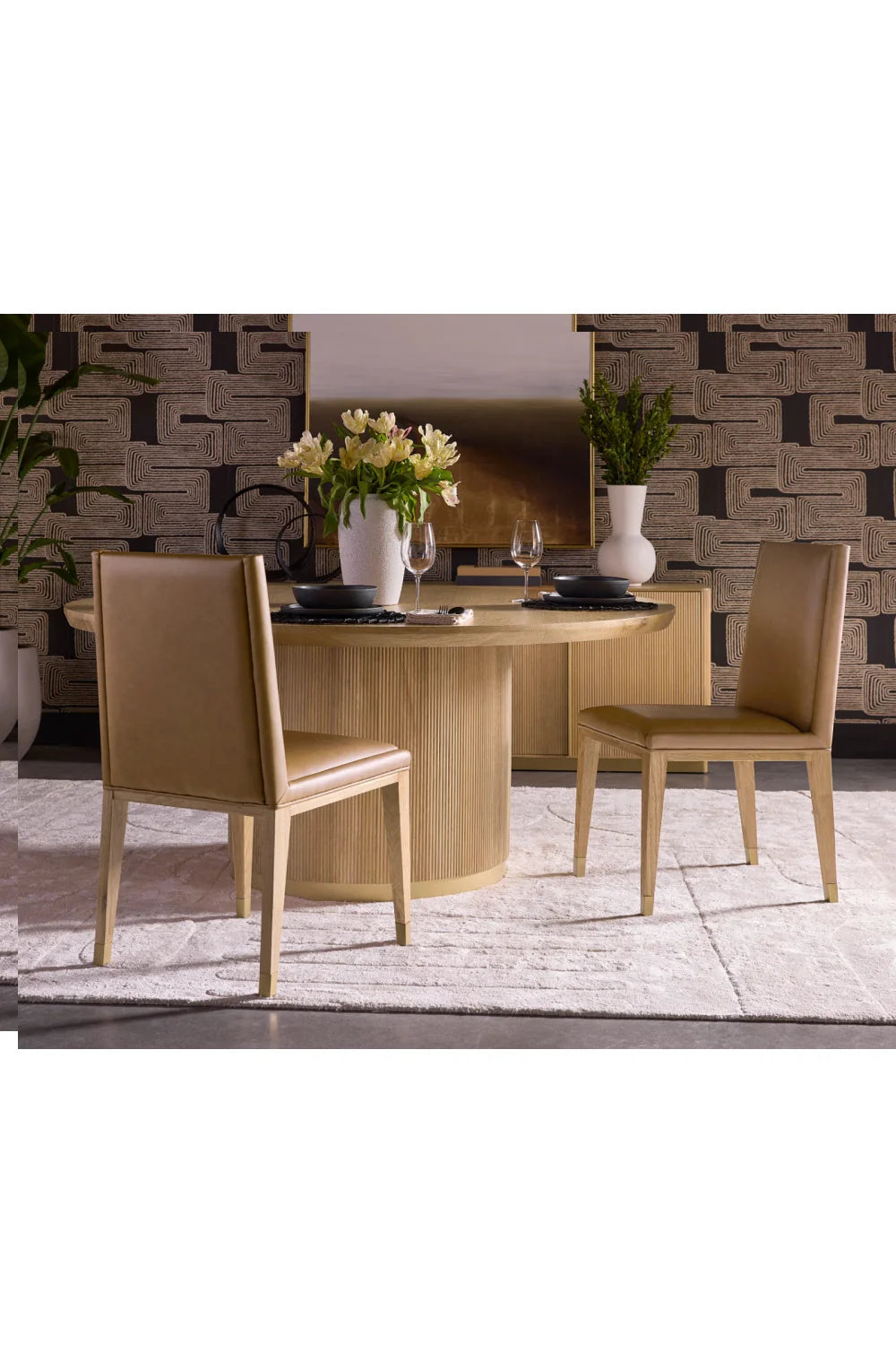 Luxury Reeded Oak 4-Door Sideboard European Style for Villa