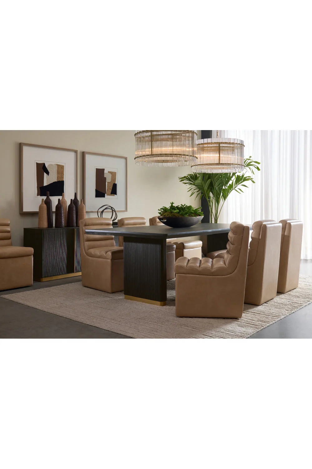 Luxury Reeded Oak 4-Door Sideboard European Style for Villa