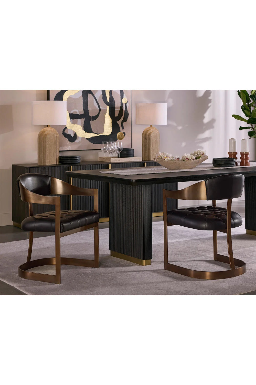 Luxury Reeded Oak 4-Door Sideboard European Style for Villa