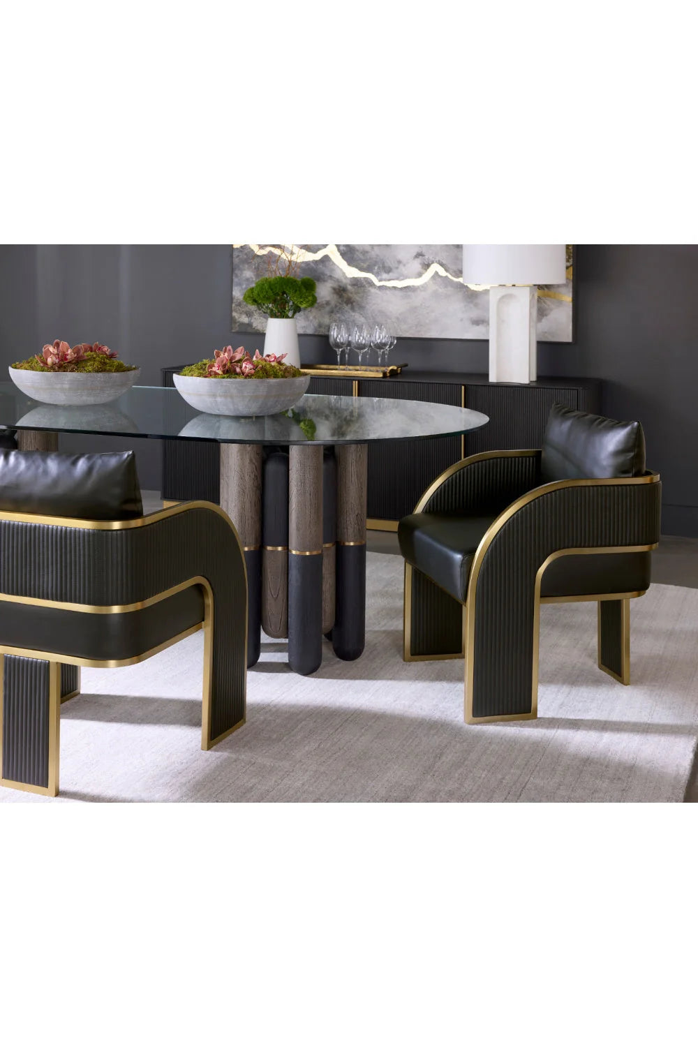 Luxury Reeded Oak 4-Door Sideboard European Style for Villa
