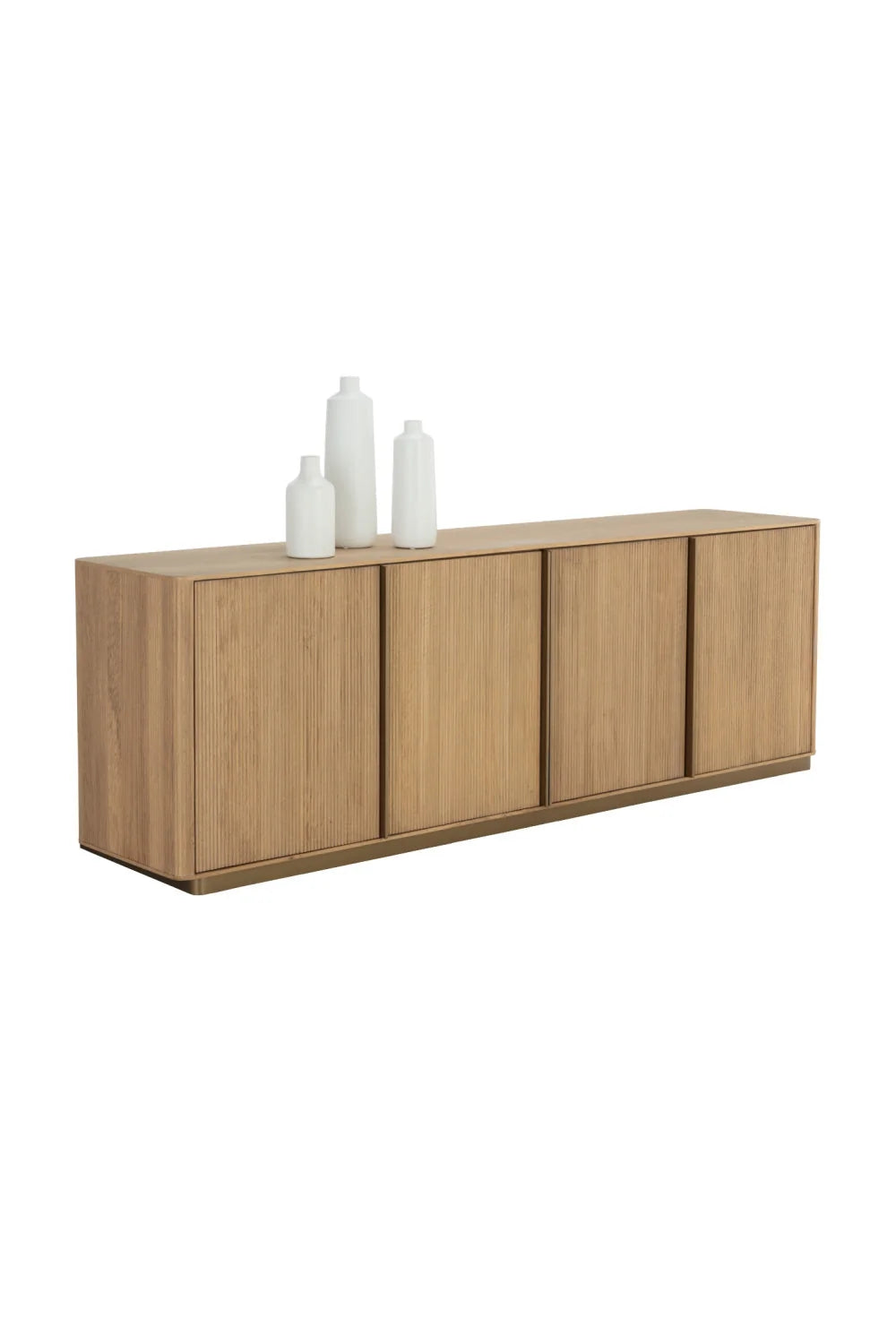 Luxury Reeded Oak 4-Door Sideboard European Style for Villa