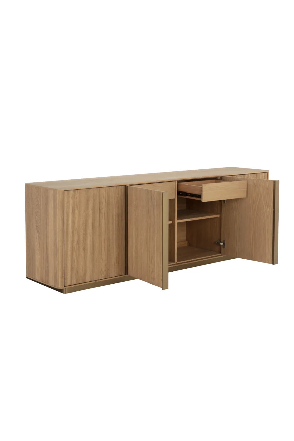 Luxury Reeded Oak 4-Door Sideboard European Style for Villa
