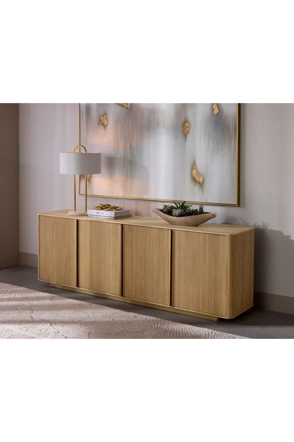 Luxury Reeded Oak 4-Door Sideboard European Style for Villa