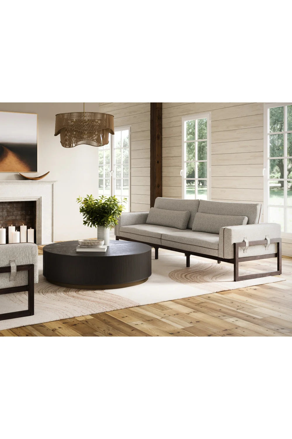 Luxury Reeded Oak Coffee Table Modern Italian Style for Villa