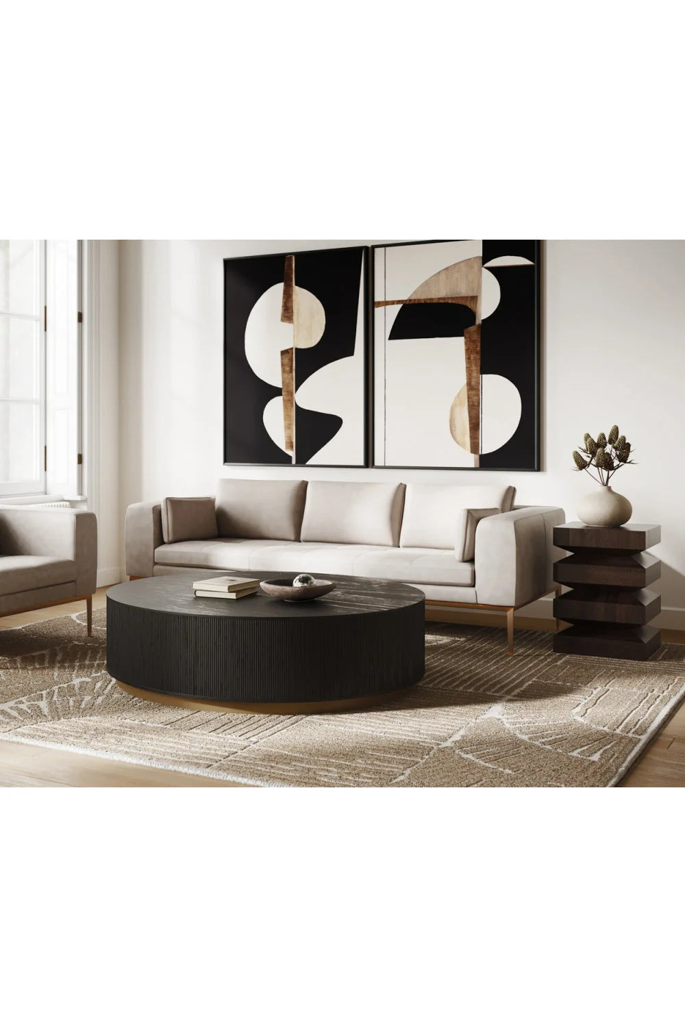 Luxury Reeded Oak Coffee Table Modern Italian Style for Villa