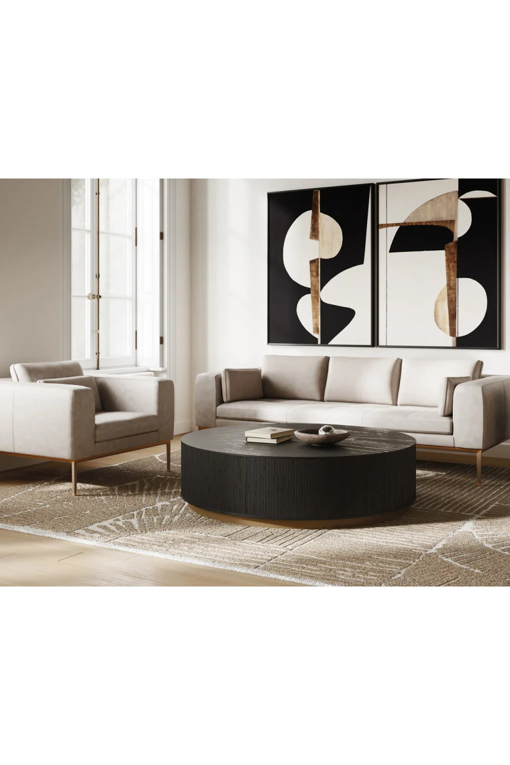 Luxury Reeded Oak Coffee Table Modern Italian Style for Villa