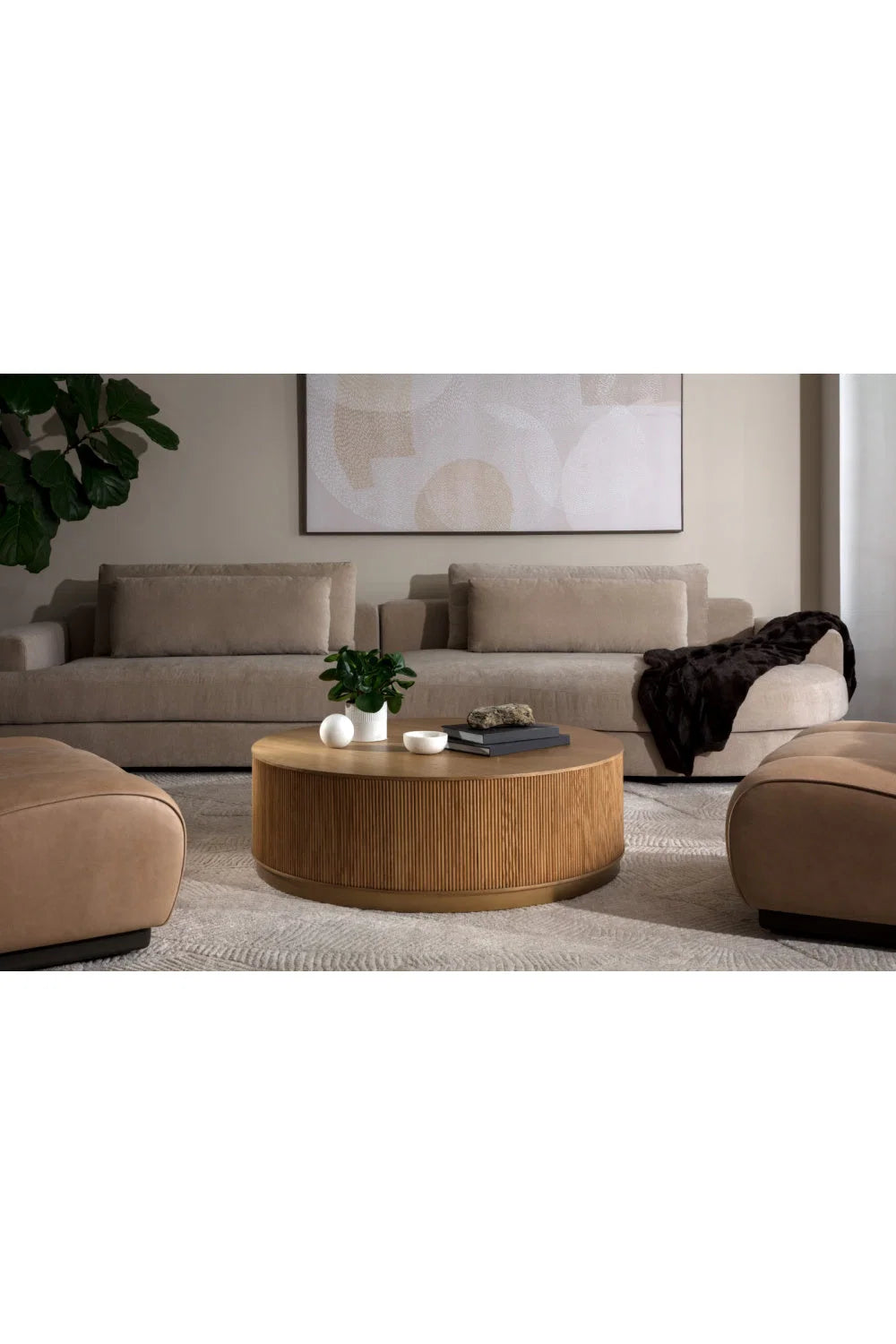 Luxury Reeded Oak Coffee Table Modern Italian Style for Villa