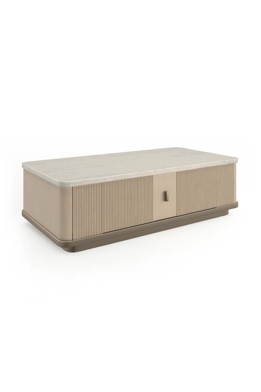 Luxury Reeded Oak Travertine Cocktail Table Modern Italian Style for Villa