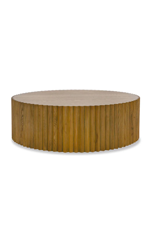 Luxury Reeded Walnut Round Coffee Table Modern Italian Style for Villa