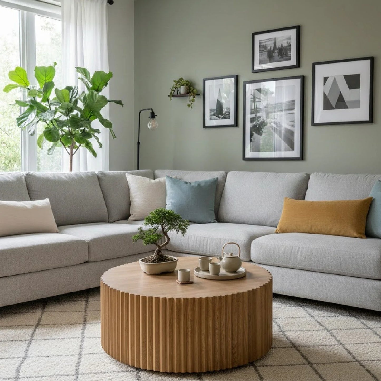 Luxury Reeded Walnut Round Coffee Table Modern Italian Style for Villa