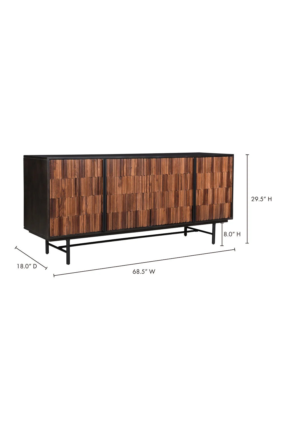 Luxury Reeded Wood 4-Door Sideboard European Style for Villa