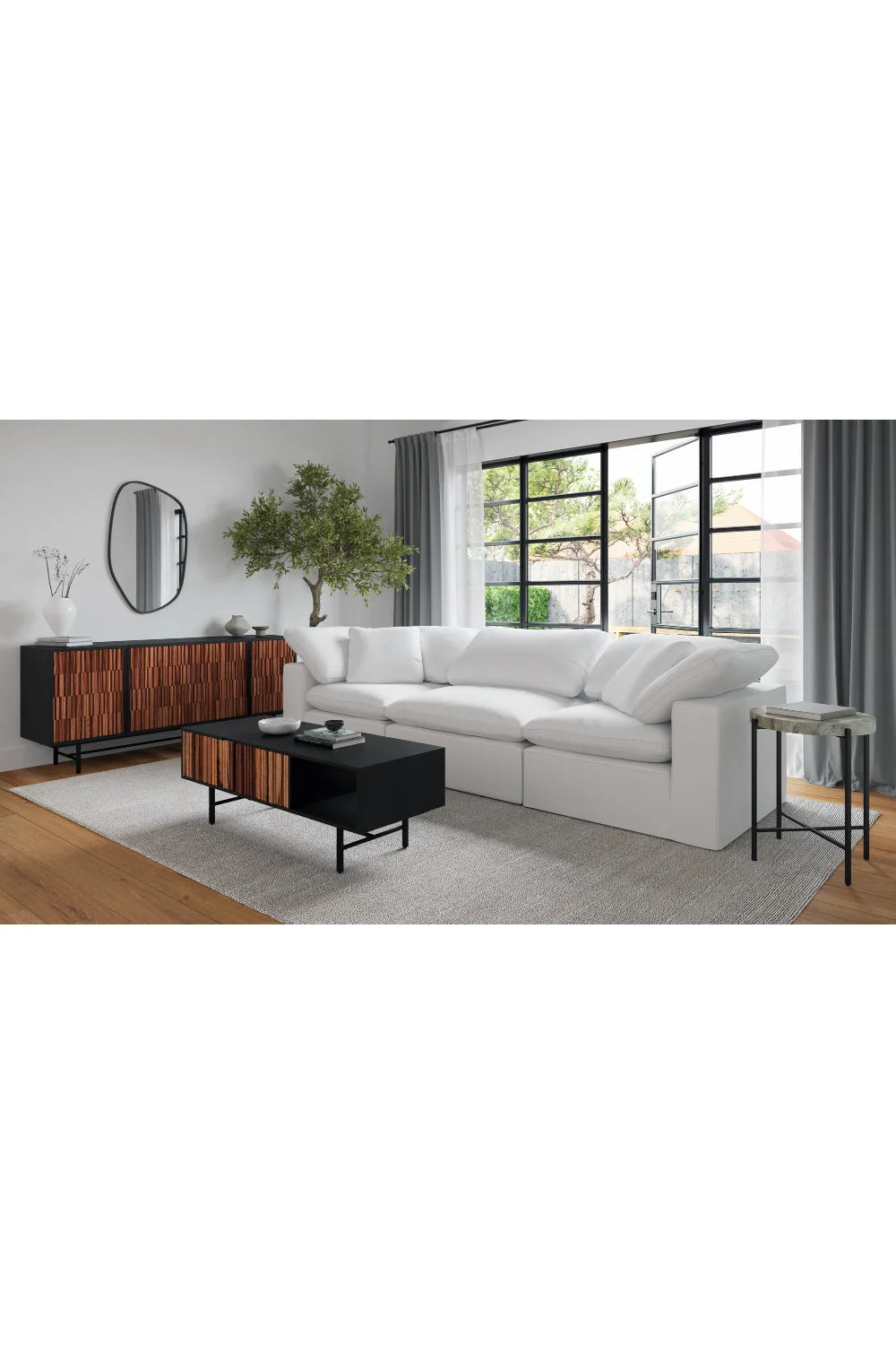 Luxury Reeded Wood 4-Door Sideboard European Style for Villa