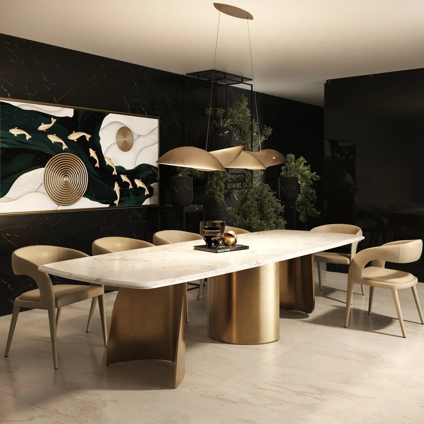Luxury Reynold White Marble Dining Table Modern Italian Style for Villa