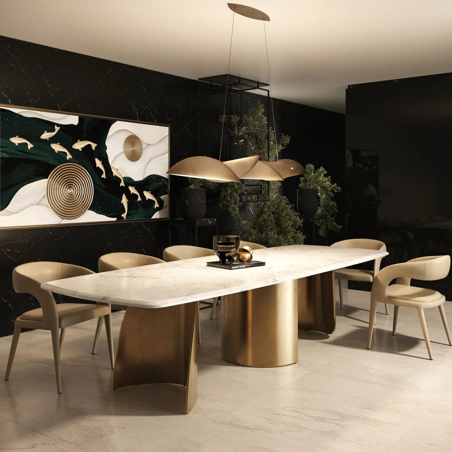 Luxury Reynold White Marble Dining Table Modern Italian Style for Villa