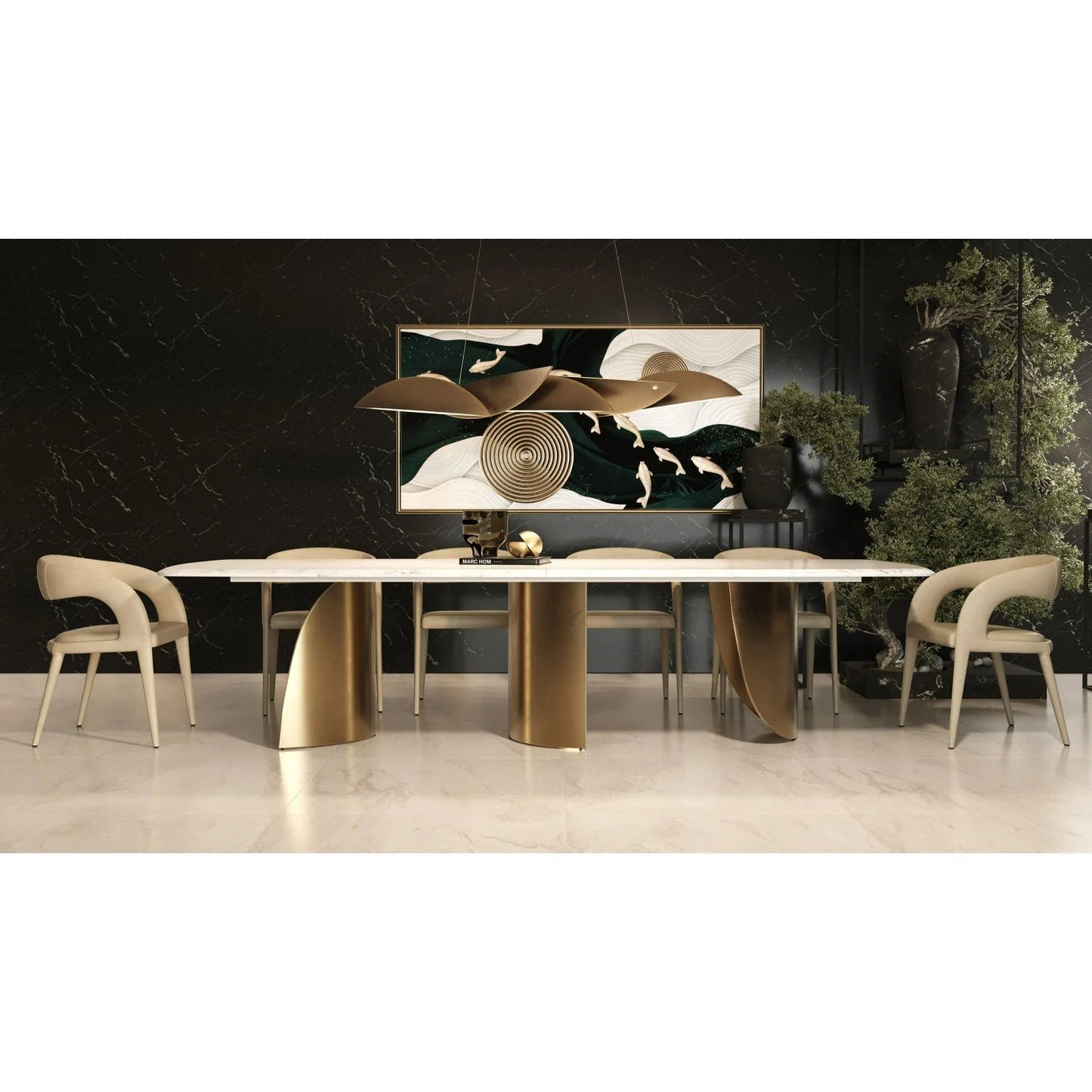 Luxury Reynold White Marble Dining Table Modern Italian Style for Villa