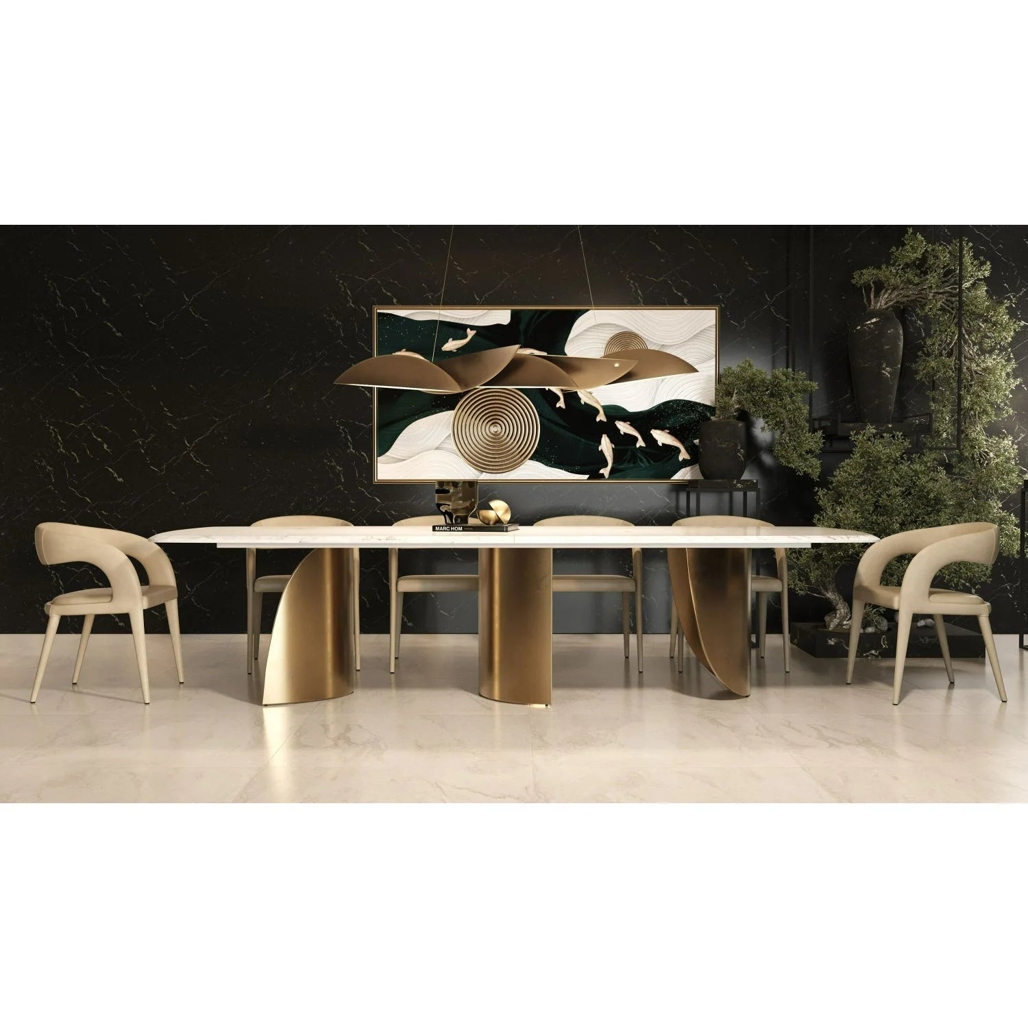 Luxury Reynold White Marble Dining Table Modern Italian Style for Villa